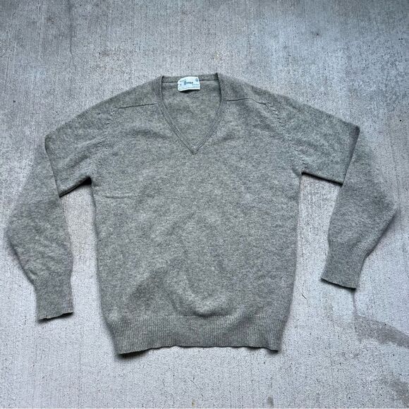 Vintage 70s deans of Scotland wool V-neck sweater men’s 42 - Picture 1 of 6